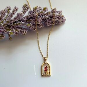 Windowsill Red Tulip 18k Gold Plated Pendant Necklace. New.